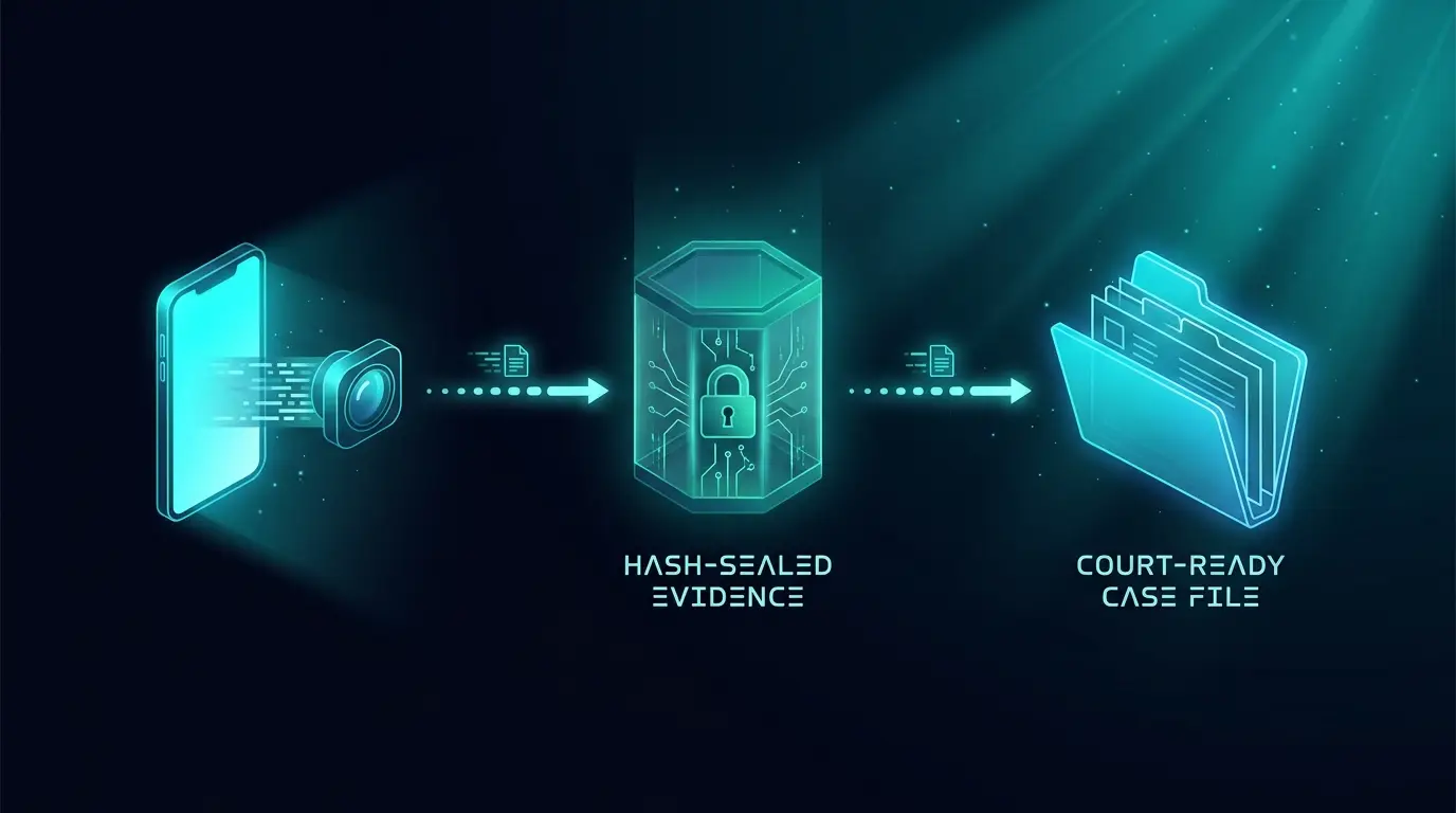 Law enforcement digital evidence workflow for cybercrime investigations, displaying social media evidence capture and analysis tools used by investigators