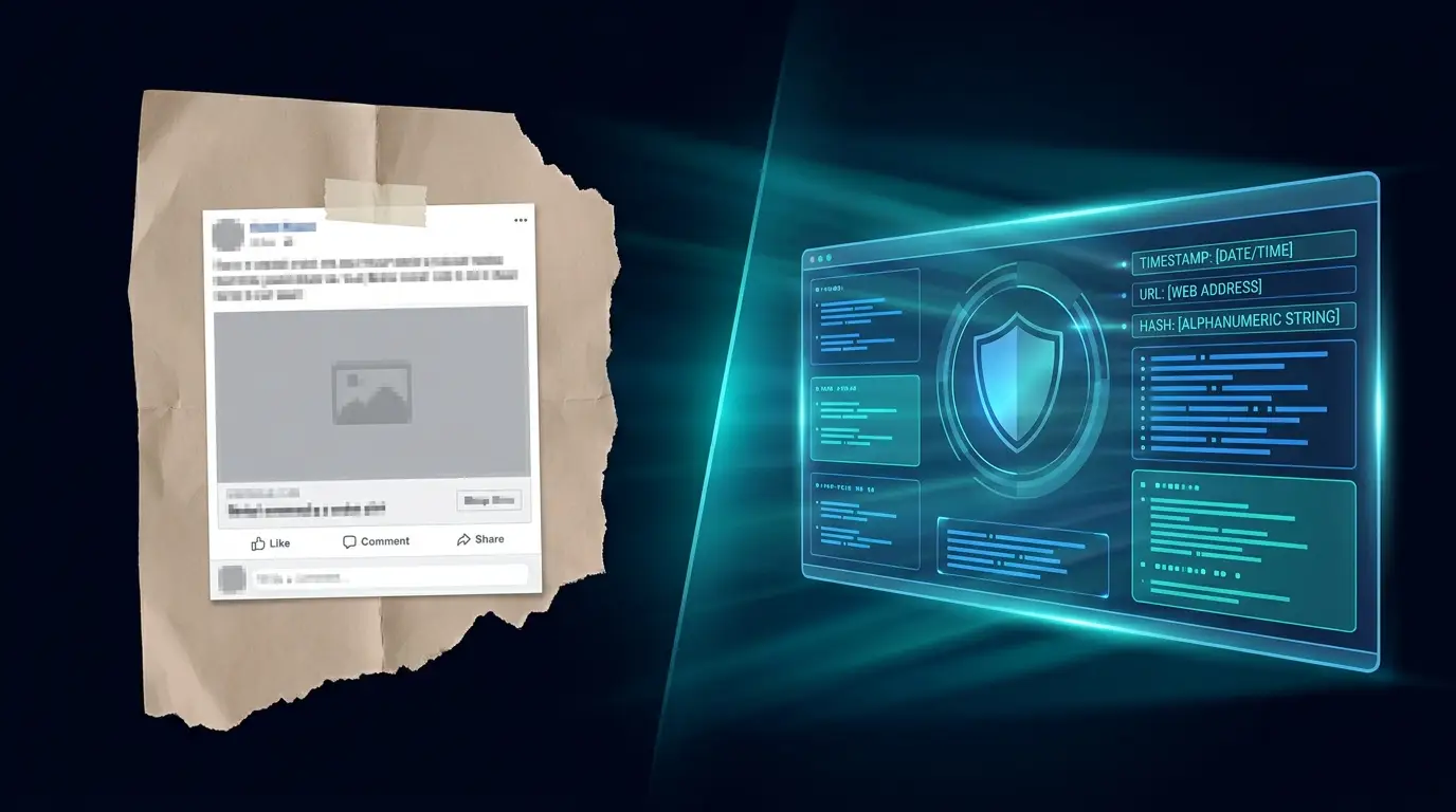 Screenshot versus forensic social media capture comparison with metadata and chain of custody